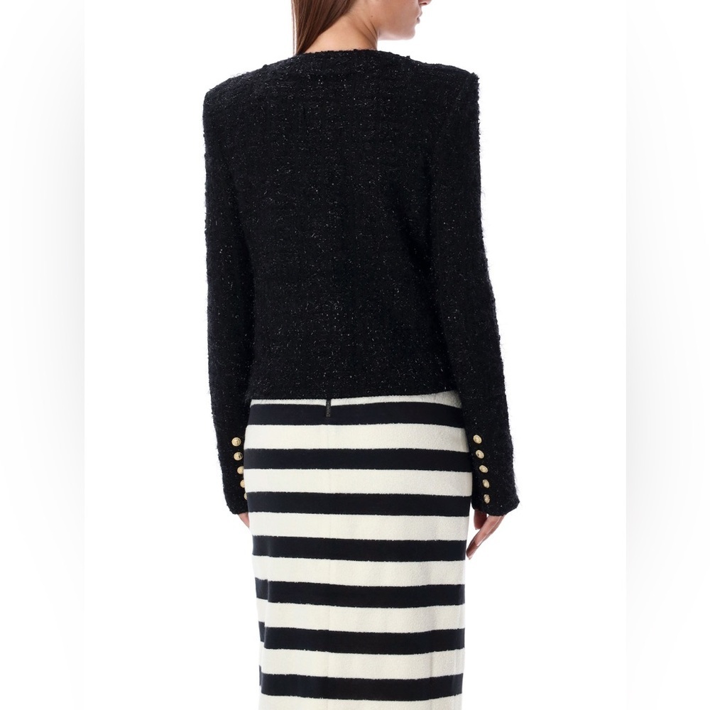 BALMAIN GOLD-BUTTON TWEED LUREX JACKET FOR WOMEN Size FR 42 - Picture 8 of 15